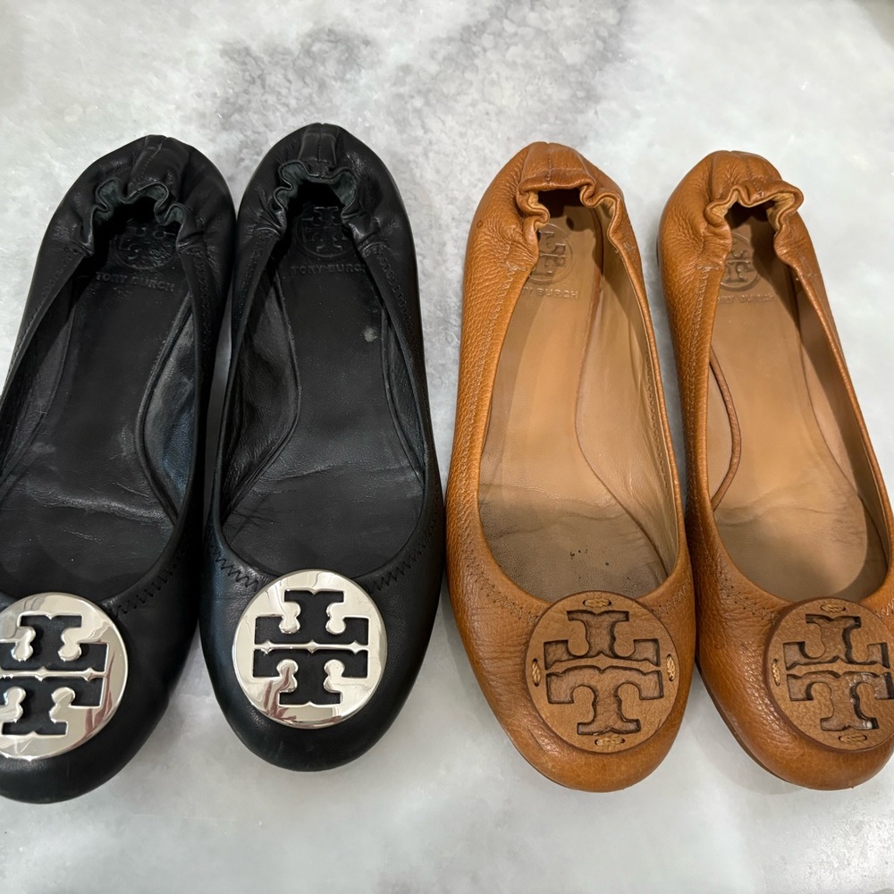 Tory Burch Black and Tan Leather Flats